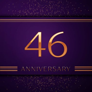 Gerçekçi kırk altı yıl yıldönümü kutlamaları tasarım afiş. Altın sayı ve mor zemin üzerine konfeti. Doğum günü partin için renkli vektör şablon öğeleri