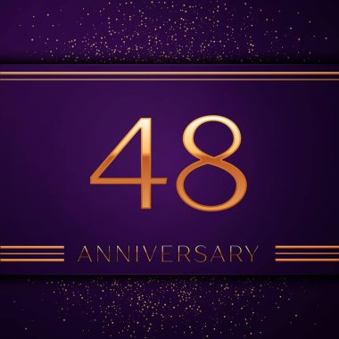 Gerçekçi kırk sekiz yıl yıldönümü kutlamaları tasarım afiş. Altın sayı ve mor zemin üzerine konfeti. Doğum günü partin için renkli vektör şablon öğeleri