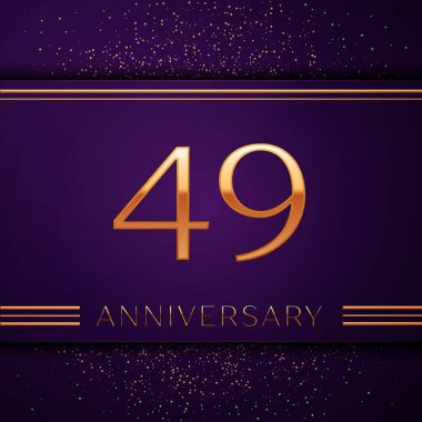Gerçekçi kırk dokuz yıl yıldönümü kutlamaları tasarım afiş. Altın sayı ve mor zemin üzerine konfeti. Doğum günü partin için renkli vektör şablon öğeleri