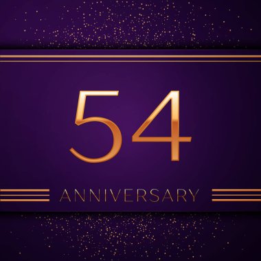 Gerçekçi elli dört yıl yıldönümü kutlamaları tasarım afiş. Altın sayı ve mor zemin üzerine konfeti. Doğum günü partin için renkli vektör şablon öğeleri