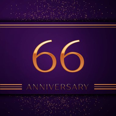 Gerçekçi altmış altı yıl yıldönümü kutlamaları tasarım afiş. Altın sayı ve mor zemin üzerine konfeti. Doğum günü partin için renkli vektör şablon öğeleri