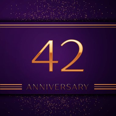 Gerçekçi kırk iki yıl yıldönümü kutlamaları tasarım afiş. Altın sayı ve mor zemin üzerine konfeti. Doğum günü partin için renkli vektör şablon öğeleri