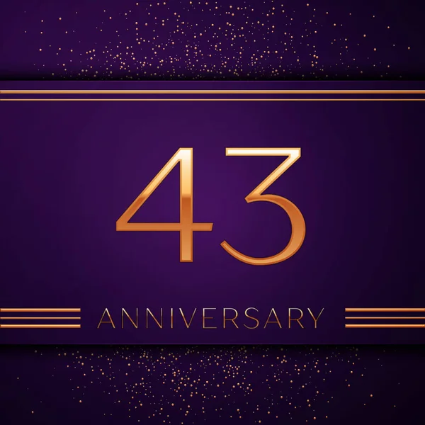 Realistische veertig drie jaar Anniversary Celebration ontwerp banner. Gouden getal en confetti op paarse achtergrond. Kleurrijke vectorelementen sjabloon voor uw verjaardagspartij — Stockvector
