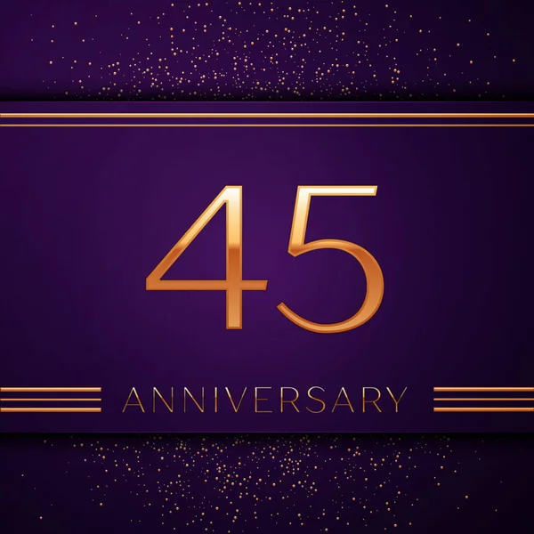 Realistiska fyrtio fem år Anniversary Celebration design banner. Gyllene nummer och konfetti på lila bakgrund. Färgglada Vector mall-element för din födelsedagsfest — Stock vektor