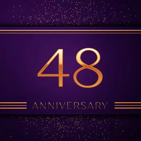 Realistiska fyrtio åtta år Anniversary Celebration design banner. Gyllene nummer och konfetti på lila bakgrund. Färgglada Vector mall-element för din födelsedagsfest — Stock vektor