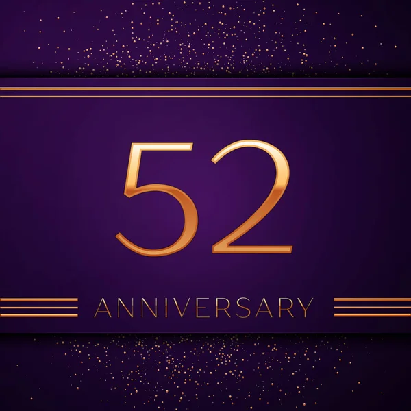 Realistiska femtio två år Anniversary Celebration design banner. Gyllene nummer och konfetti på lila bakgrund. Färgglada Vector mall-element för din födelsedagsfest — Stock vektor