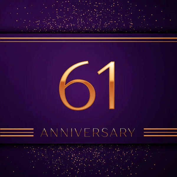 Realistische zestig één jaar Anniversary Celebration ontwerp banner. Gouden getal en confetti op paarse achtergrond. Kleurrijke vectorelementen sjabloon voor uw verjaardagspartij — Stockvector