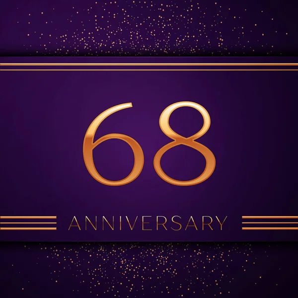 Realistische zestig acht jaar Anniversary Celebration ontwerp banner. Gouden getal en confetti op paarse achtergrond. Kleurrijke vectorelementen sjabloon voor uw verjaardagspartij — Stockvector