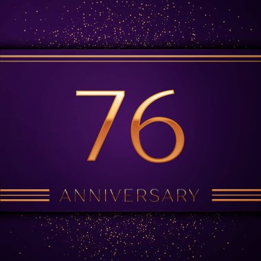 Gerçekçi yetmiş altı yıl yıldönümü kutlamaları tasarım afiş. Altın sayı ve mor zemin üzerine konfeti. Doğum günü partin için renkli vektör şablon öğeleri