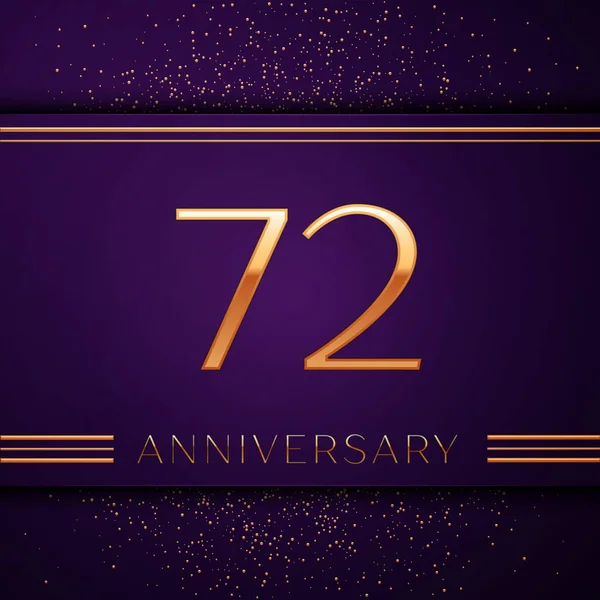 Realistic Seventy two Years Anniversary Celebration design banner. Golden number and confetti on purple background. Colorful Vector template elements for your birthday party — Stock Vector