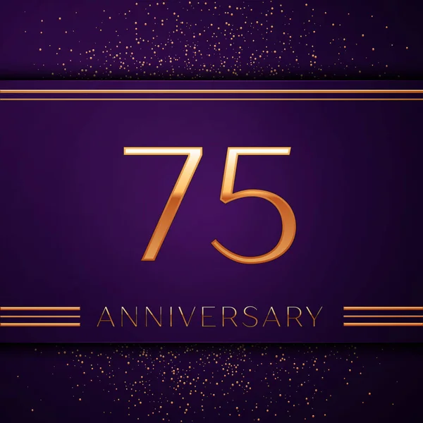 Realistic Seventy five Years Anniversary Celebration design banner. Golden number and confetti on purple background. Colorful Vector template elements for your birthday party — Stock Vector
