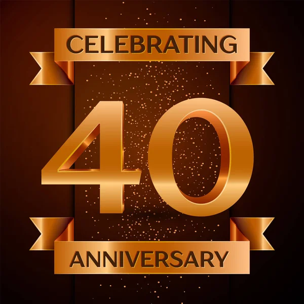 Gerçekçi kırk yıl yıldönümü kutlamaları tasarım afiş. Altın sayı, konfeti ve şerit kahverengi zemin üzerinde. Doğum günü partin için renkli vektör şablon öğeleri
