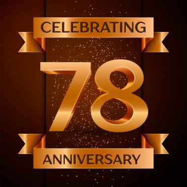 Gerçekçi yetmiş sekiz yıl yıldönümü kutlamaları tasarım afiş. Altın sayı, konfeti ve şerit kahverengi zemin üzerinde. Doğum günü partin için renkli vektör şablon öğeleri