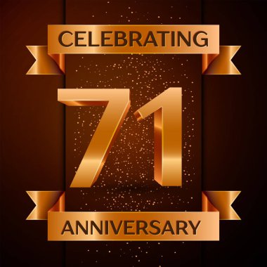 Gerçekçi yetmiş bir yıl yıldönümü kutlamaları tasarım afiş. Altın sayı, konfeti ve şerit kahverengi zemin üzerinde. Doğum günü partin için renkli vektör şablon öğeleri