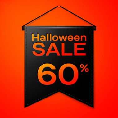 Gerçekçi siyah bayrağı ile yazıt Cadılar Bayramı Satılık altmış yüzde indirim kırmızı arka plan için. Renkli etiket, satış, alışveriş, iş tema için afiş. Vektör çizim