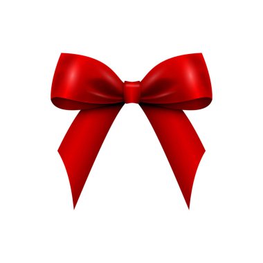 Gerçekçi parlak kırmızı saten beyaz arka plan üzerinde izole yay. Vektör çizim