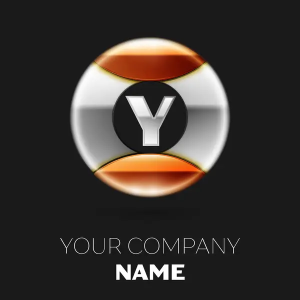 Reális ezüst betű Y logo szimbólum az Ezüst-arany színes kör alakú, fekete háttér. A design vektor sablon — Stock Vector