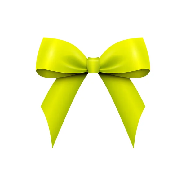 Realistic Shiny Green-Yellow Satin Bow isolated on white background. Vector illustration — Stock Vector