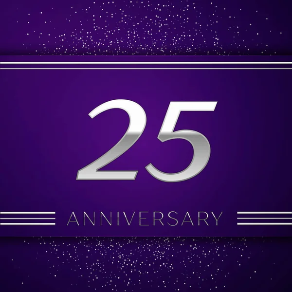リアル 20 5 年周年記念デザインのバナー。銀の数と紫色の背景に紙吹雪。あなたの誕生日パーティーのためのカラフルなベクトル テンプレート要素 — ストックベクタ