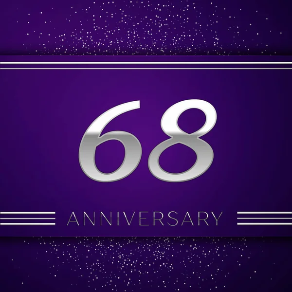現実的な 60 8 年周年記念デザインのバナー。銀の数と紫色の背景に紙吹雪。あなたの誕生日パーティーのためのカラフルなベクトル テンプレート要素 — ストックベクタ