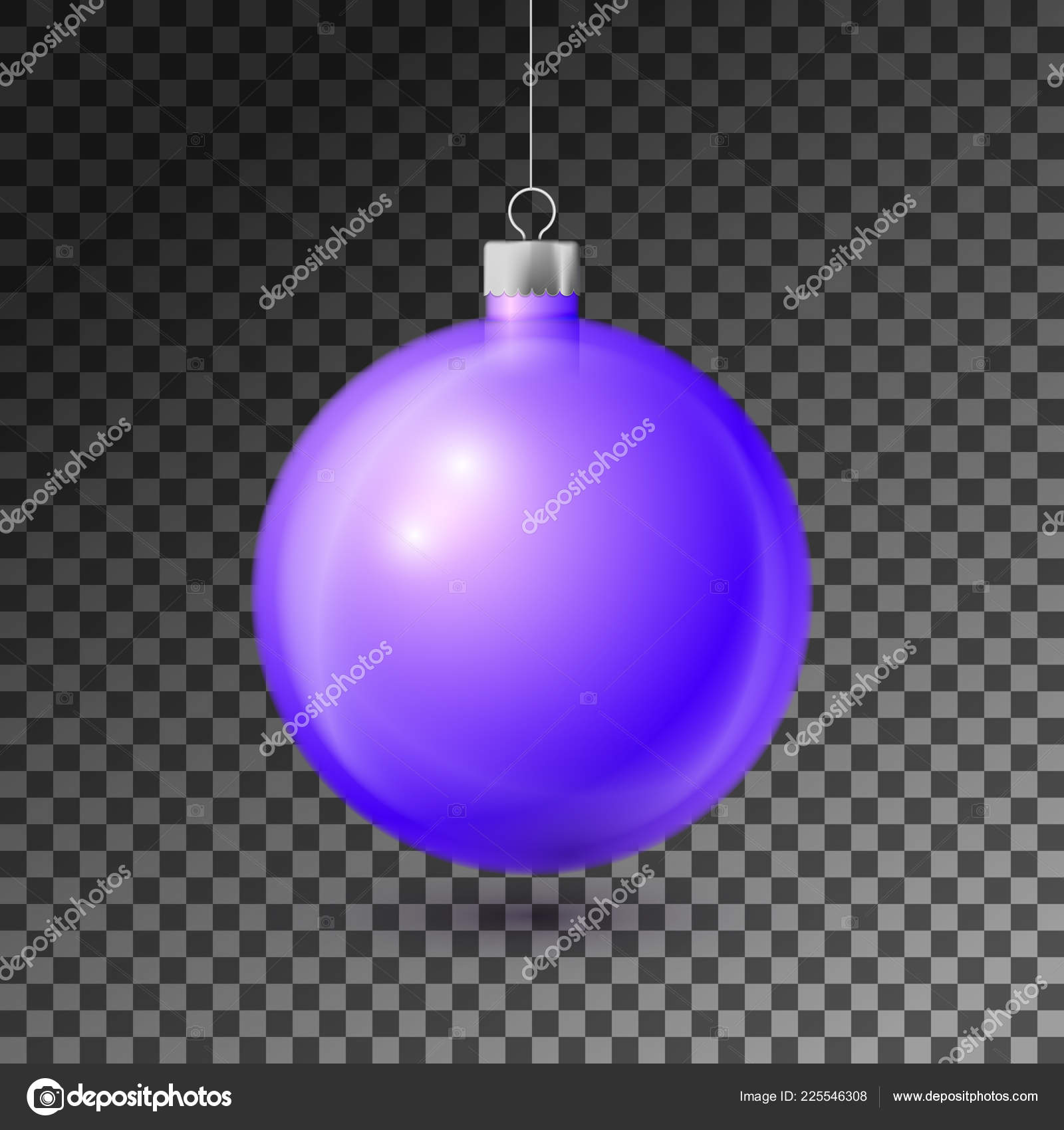 Boule De Noël Violet Réaliste Avec Ruban Argenté Isolé Sur