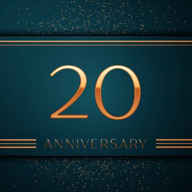 Gerçekçi yirmi yıl yıldönümü kutlamaları tasarım afiş. Altın sayı ve yeşil zemin üzerine konfeti. Doğum günü partin için renkli vektör şablon öğeleri