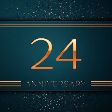 Gerçekçi yirmi dört yıl yıldönümü kutlamaları tasarım afiş. Altın sayı ve yeşil zemin üzerine konfeti. Doğum günü partin için renkli vektör şablon öğeleri