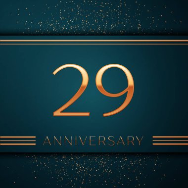 Gerçekçi yirmi dokuz yıl yıldönümü kutlamaları tasarım afiş. Altın sayı ve yeşil zemin üzerine konfeti. Doğum günü partin için renkli vektör şablon öğeleri