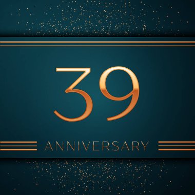 Gerçekçi otuz dokuz yıl yıldönümü kutlamaları tasarım afiş. Altın sayı ve yeşil zemin üzerine konfeti. Doğum günü partin için renkli vektör şablon öğeleri