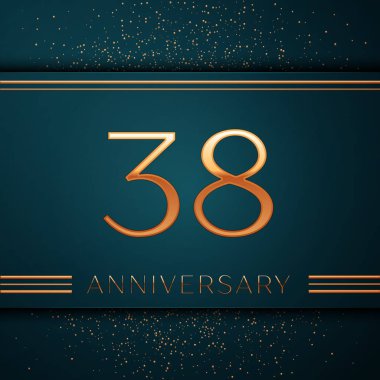 Gerçekçi otuz sekiz yıl yıldönümü kutlamaları tasarım afiş. Altın sayı ve yeşil zemin üzerine konfeti. Doğum günü partin için renkli vektör şablon öğeleri