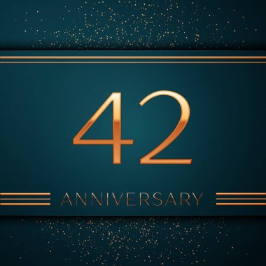 Gerçekçi kırk iki yıl yıldönümü kutlamaları tasarım afiş. Altın sayı ve yeşil zemin üzerine konfeti. Doğum günü partin için renkli vektör şablon öğeleri