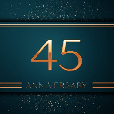 Gerçekçi kırk beş yıl yıldönümü kutlamaları tasarım afiş. Altın sayı ve yeşil zemin üzerine konfeti. Doğum günü partin için renkli vektör şablon öğeleri