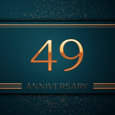 Gerçekçi kırk dokuz yıl yıldönümü kutlamaları tasarım afiş. Altın sayı ve yeşil zemin üzerine konfeti. Doğum günü partin için renkli vektör şablon öğeleri