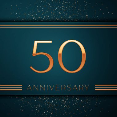 Gerçekçi elli yıl yıldönümü kutlamaları tasarım afiş. Altın sayı ve yeşil zemin üzerine konfeti. Doğum günü partin için renkli vektör şablon öğeleri