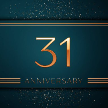 Gerçekçi otuz bir yıl yıldönümü kutlamaları tasarım afiş. Altın sayı ve yeşil zemin üzerine konfeti. Doğum günü partin için renkli vektör şablon öğeleri