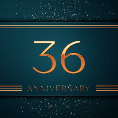 Gerçekçi otuz altı yıl yıldönümü kutlamaları tasarım afiş. Altın sayı ve yeşil zemin üzerine konfeti. Doğum günü partin için renkli vektör şablon öğeleri