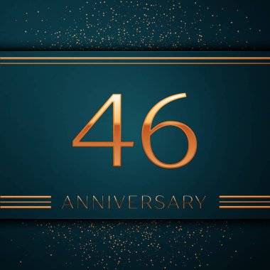 Gerçekçi kırk altı yıl yıldönümü kutlamaları tasarım afiş. Altın sayı ve yeşil zemin üzerine konfeti. Doğum günü partin için renkli vektör şablon öğeleri