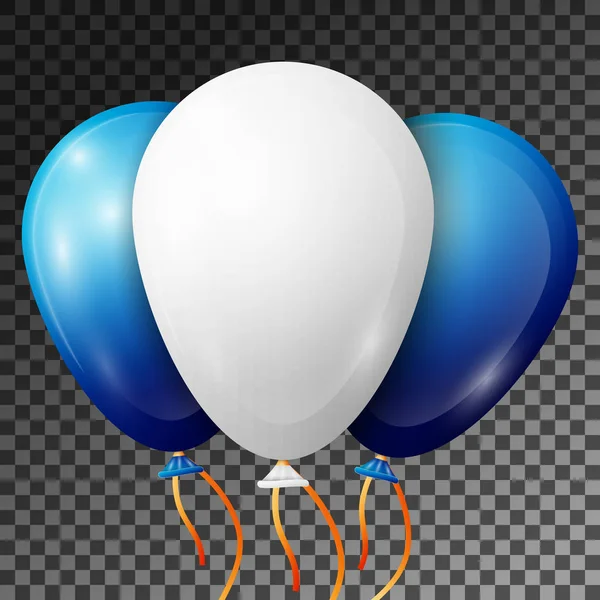 Реалистичные белые и голубые воздушные шары с лентами, изолированными на прозрачном фоне. Векторная иллюстрация блестящих красочных глянцевых воздушных шаров для празднования дня рождения — стоковый вектор