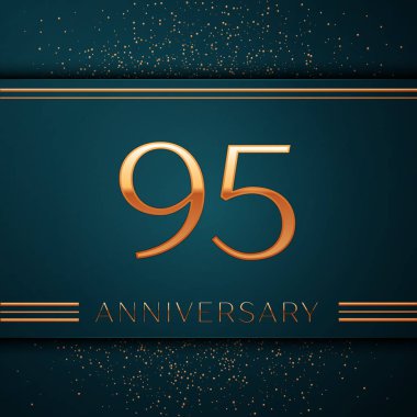 Gerçekçi doksan beş yıl yıldönümü kutlamaları tasarım afiş. Altın sayı ve yeşil zemin üzerine konfeti. Doğum günü partin için renkli vektör şablon öğeleri