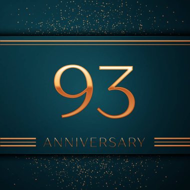 Gerçekçi doksan üç yıl yıldönümü kutlamaları tasarım afiş. Altın sayı ve yeşil zemin üzerine konfeti. Doğum günü partin için renkli vektör şablon öğeleri