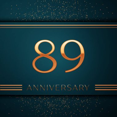 Gerçekçi seksen dokuz yıl yıldönümü kutlamaları tasarım afiş. Altın sayı ve yeşil zemin üzerine konfeti. Doğum günü partin için renkli vektör şablon öğeleri