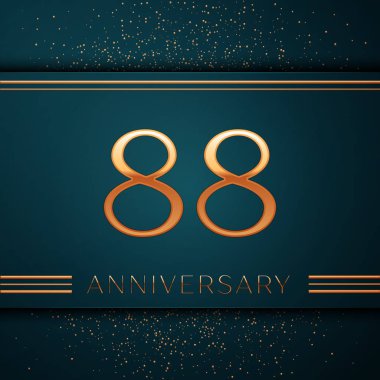 Gerçekçi seksen sekiz yıl yıldönümü kutlamaları tasarım afiş. Altın sayı ve yeşil zemin üzerine konfeti. Doğum günü partin için renkli vektör şablon öğeleri