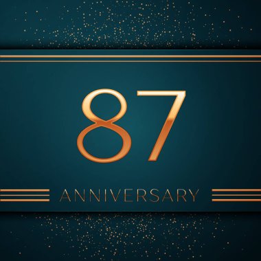 Gerçekçi seksen yedi yıl yıldönümü kutlamaları tasarım afiş. Altın sayı ve yeşil zemin üzerine konfeti. Doğum günü partin için renkli vektör şablon öğeleri