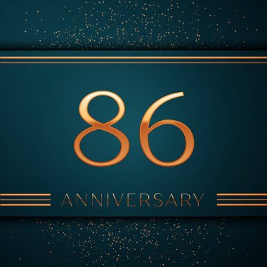 Gerçekçi seksen altı yıl yıldönümü kutlamaları tasarım afiş. Altın sayı ve yeşil zemin üzerine konfeti. Doğum günü partin için renkli vektör şablon öğeleri