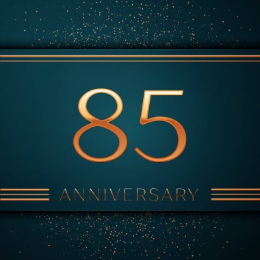 Gerçekçi seksen beş yıl yıldönümü kutlamaları tasarım afiş. Altın sayı ve yeşil zemin üzerine konfeti. Doğum günü partin için renkli vektör şablon öğeleri