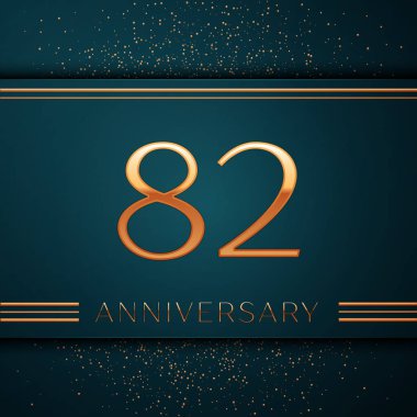 Gerçekçi seksen iki yıl yıldönümü kutlamaları tasarım afiş. Altın sayı ve yeşil zemin üzerine konfeti. Doğum günü partin için renkli vektör şablon öğeleri