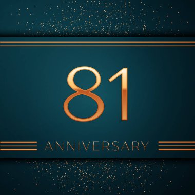 Gerçekçi seksen bir yıl yıldönümü kutlamaları tasarım afiş. Altın sayı ve yeşil zemin üzerine konfeti. Doğum günü partin için renkli vektör şablon öğeleri