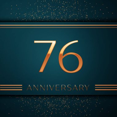 Gerçekçi yetmiş altı yıl yıldönümü kutlamaları tasarım afiş. Altın sayı ve yeşil zemin üzerine konfeti. Doğum günü partin için renkli vektör şablon öğeleri