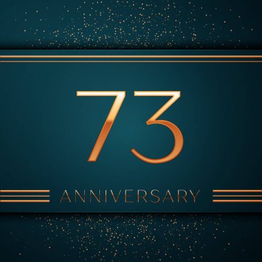 Gerçekçi yetmiş üç yıl yıldönümü kutlamaları tasarım afiş. Altın sayı ve yeşil zemin üzerine konfeti. Doğum günü partin için renkli vektör şablon öğeleri