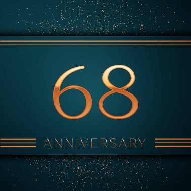 Gerçekçi altmış sekiz yıl yıldönümü kutlamaları tasarım afiş. Altın sayı ve yeşil zemin üzerine konfeti. Doğum günü partin için renkli vektör şablon öğeleri